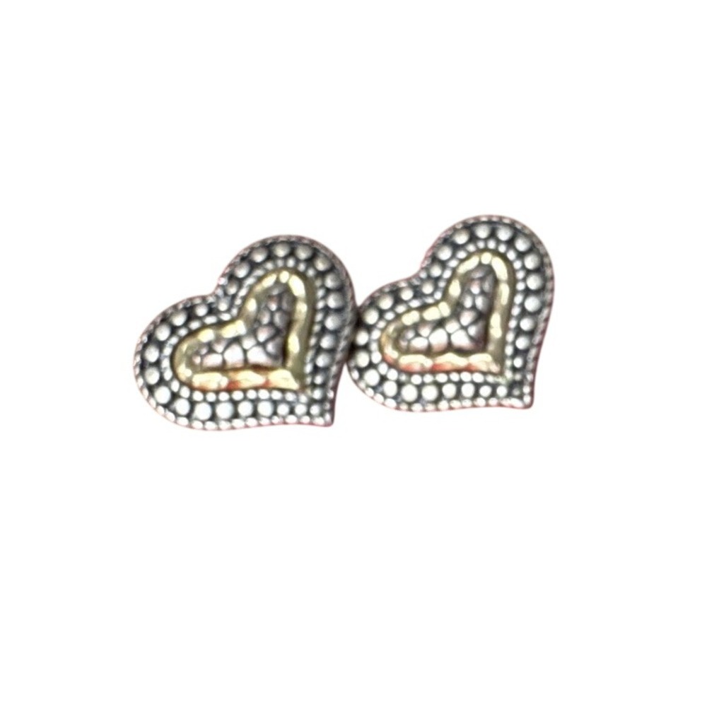 Earrings Women Silver Gold Heart Stud Mixed Metal Beaded Textured